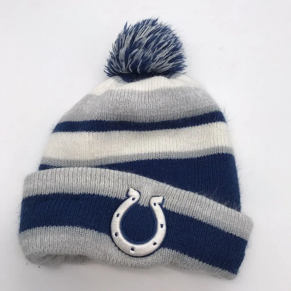 Indianapolis Colts New Era NFL Football Team Logo Beanie Sports Pom Winter Hat